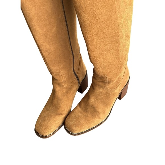 Women's Brown Suede Leather Campus Block Heel Tall Zip Up Square Toe Boots 9.5 - Picture 4 of 12